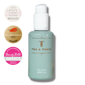 High Spirits Body Oil with awards pack shot
